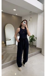 Menessa Bol Paça Beli Lastikli Pantolon - Lacivert - Kod: 3720