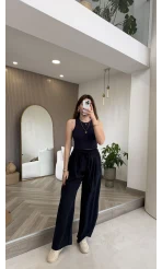 Menessa Bol Paça Beli Lastikli Pantolon - Lacivert - Kod: 3720