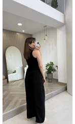 Menessa Bol Paça Beli Lastikli Pantolon - Siyah - Kod: 3720