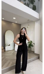 Menessa Bol Paça Beli Lastikli Pantolon - Siyah - Kod: 3720