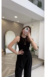 Halter Yaka Göğüs Pedli Crop Body - Siyah - Kod: 5044