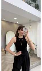 Halter Yaka Göğüs Pedli Crop Body - Siyah - Kod: 5044