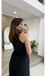 Halter Yaka Göğüs Pedli Crop Body - Lacivert - Kod: 5044