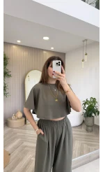 Oys Yarasa Kol Oval Kesim Eşofman Takım - Haki - Kod: 1126