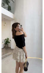 Nia Puantiye Desenli Şifon Mini Etek - Krem - 01427