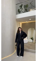 Fancy Pamuk Kumaş V Yaka Kot Denim Ceket Takım - Kod: 0956