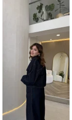 Fancy Pamuk Kumaş V Yaka Kot Denim Ceket Takım - Kod: 0956