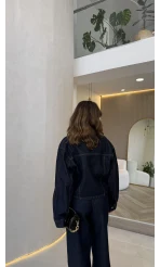 Fancy Pamuk Kumaş V Yaka Kot Denim Ceket Takım - Kod: 0956