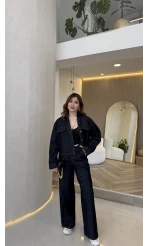 Fancy Pamuk Kumaş V Yaka Kot Denim Ceket Takım - Kod: 0956