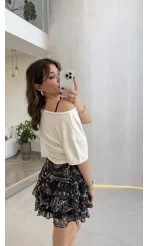 Leona Pamuk Kumaş Beli Büzgülü T-shirt - Ekru - Kod: 6996