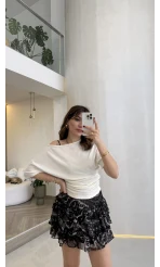 Leona Pamuk Kumaş Beli Büzgülü T-shirt - Ekru - Kod: 6996