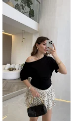 Leona Pamuk Kumaş Beli Büzgülü T-shirt - Siyah - Kod: 6996