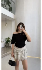 Leona Pamuk Kumaş Beli Büzgülü T-shirt - Siyah - Kod: 6996