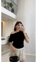 Leona Pamuk Kumaş Beli Büzgülü T-shirt - Siyah - Kod: 6996