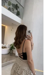 Sırtı Çapraz Lastikli Göğüs Pedli Crop - Siyah - Kod: 9044