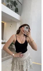 Sırtı Çapraz Lastikli Göğüs Pedli Crop - Siyah - Kod: 9044