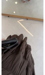 Kaylee V Yaka Bağcıklı Pamuklu Elbise - Kahve - Kod: 052