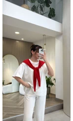 Daisy Bağlama Detay T-shirt - Kırmızı - Kod: 580688