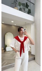 Daisy Bağlama Detay T-shirt - Kırmızı - Kod: 580688