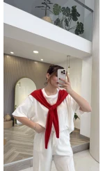 Daisy Bağlama Detay T-shirt - Kırmızı - Kod: 580688