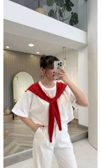 Daisy Bağlama Detay T-shirt - Kırmızı - Kod: 580688