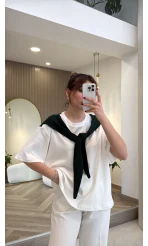 Daisy Bağlama Detay T-shirt - Lacivert - Kod: 580688