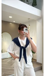 Daisy Bağlama Detay T-shirt - Lacivert - Kod: 580688