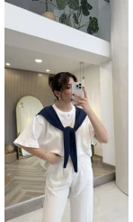 Daisy Bağlama Detay T-shirt - Lacivert - Kod: 580688