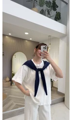 Daisy Bağlama Detay T-shirt - Lacivert - Kod: 580688