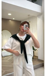 Daisy Bağlama Detay T-shirt - Zümrüt - Kod: 580688