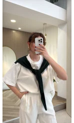 Daisy Bağlama Detay T-shirt - Zümrüt - Kod: 580688