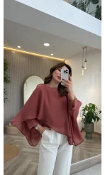 Uçuşan Pelerin Bluz - Kiremit - Kod: 5026