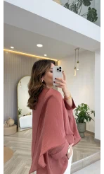 Uçuşan Pelerin Bluz - Kiremit - Kod: 5026