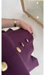 Düğmeli Bel Detaylı Sıfır Kol Bluz - Mor - Kod: 31979