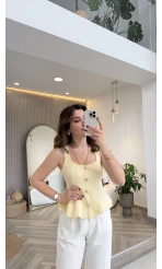 Düğmeli Bel Detaylı Sıfır Kol Bluz - Sarı - Kod: 31979