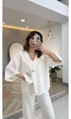 Önü Düğmeli Modal Gömlek - Beyaz - Kod: 4961