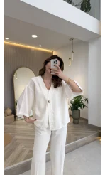 Önü Düğmeli Modal Gömlek - Beyaz - Kod: 4961