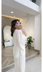 Önü Düğmeli Modal Gömlek - Beyaz - Kod: 4961