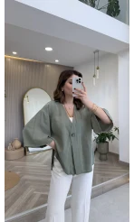Önü Düğmeli Modal Gömlek - Çağla Yeşili - Kod: 4961