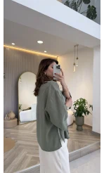 Önü Düğmeli Modal Gömlek - Çağla Yeşili - Kod: 4961