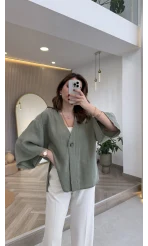 Önü Düğmeli Modal Gömlek - Çağla Yeşili - Kod: 4961