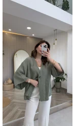 Önü Düğmeli Modal Gömlek - Çağla Yeşili - Kod: 4961