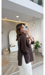 Önü Düğmeli Modal Gömlek - Koyu Kahve - Kod: 4961