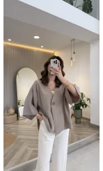 Önü Düğmeli Modal Gömlek - Vizon - Kod: 4961