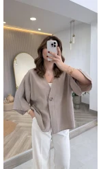 Önü Düğmeli Modal Gömlek - Vizon - Kod: 4961