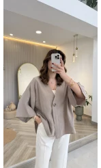 Önü Düğmeli Modal Gömlek - Vizon - Kod: 4961