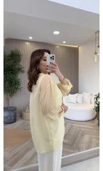 İnce Tek Cepli Çizgili Gömlek - Sarı - Kod: 5449