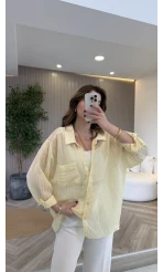 İnce Tek Cepli Çizgili Gömlek - Sarı - Kod: 5449