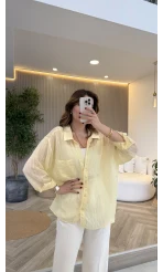 İnce Tek Cepli Çizgili Gömlek - Sarı - Kod: 5449