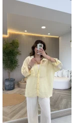 İnce Tek Cepli Çizgili Gömlek - Sarı - Kod: 5449